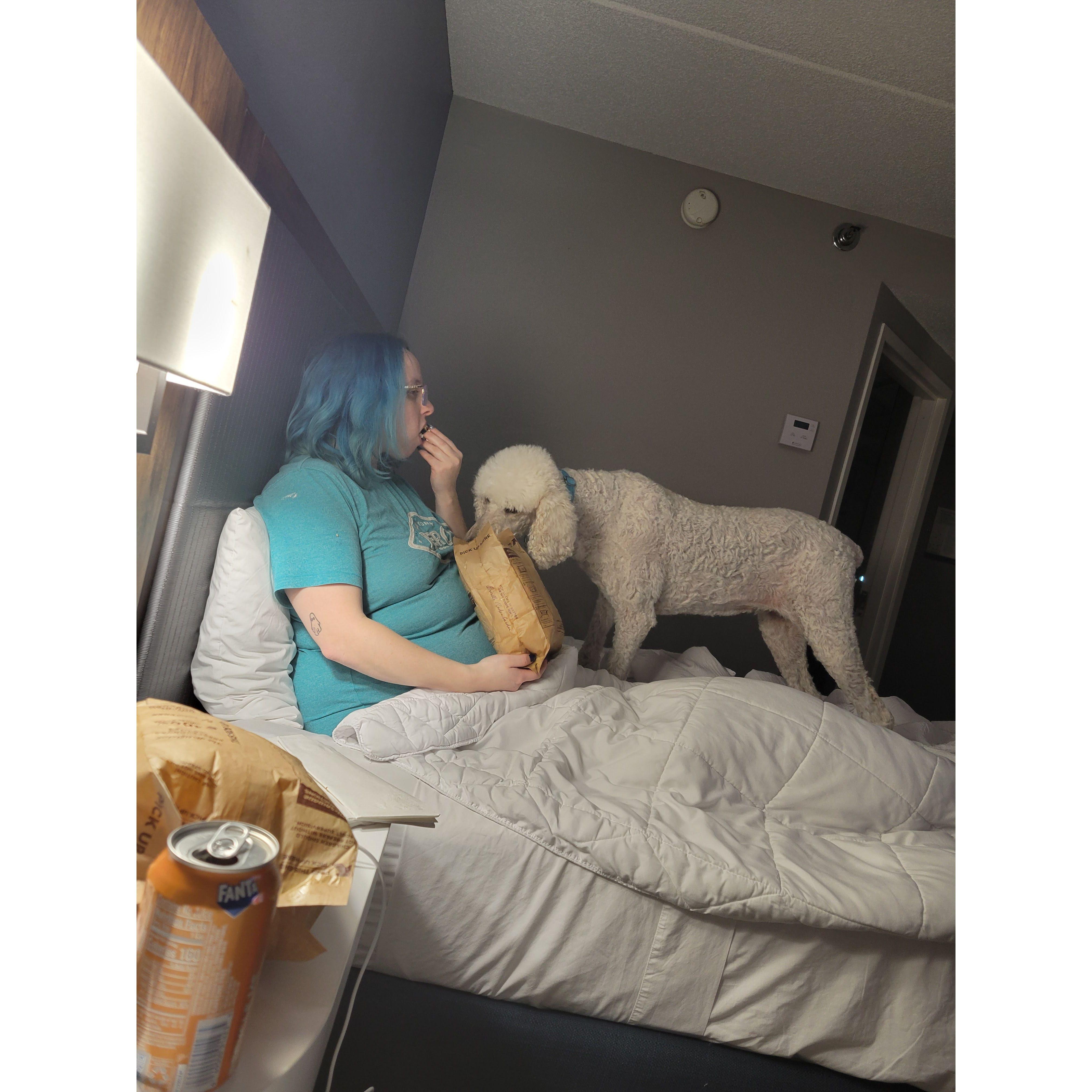 My girls and a favorite food, popcorn.