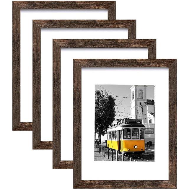 Picrit 11x14 Picture Frame Set of 4, Made of High Definition Real Glass, Display 8x10 with Mat or 11x14 Without Mat, Photo Frames for Wall Mounting or Table Top Display, Brown