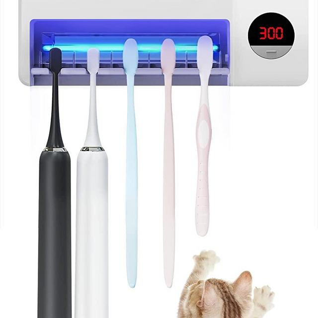 UV Toothbrush Sanitizer, HouseGem Toothbrush Sanitizer Holder, Sterilization & Timing Functions, 2000mAh Rechargeable Cordless Wall Mounted Toothbrush Sterilizer Organizer for Bathroom