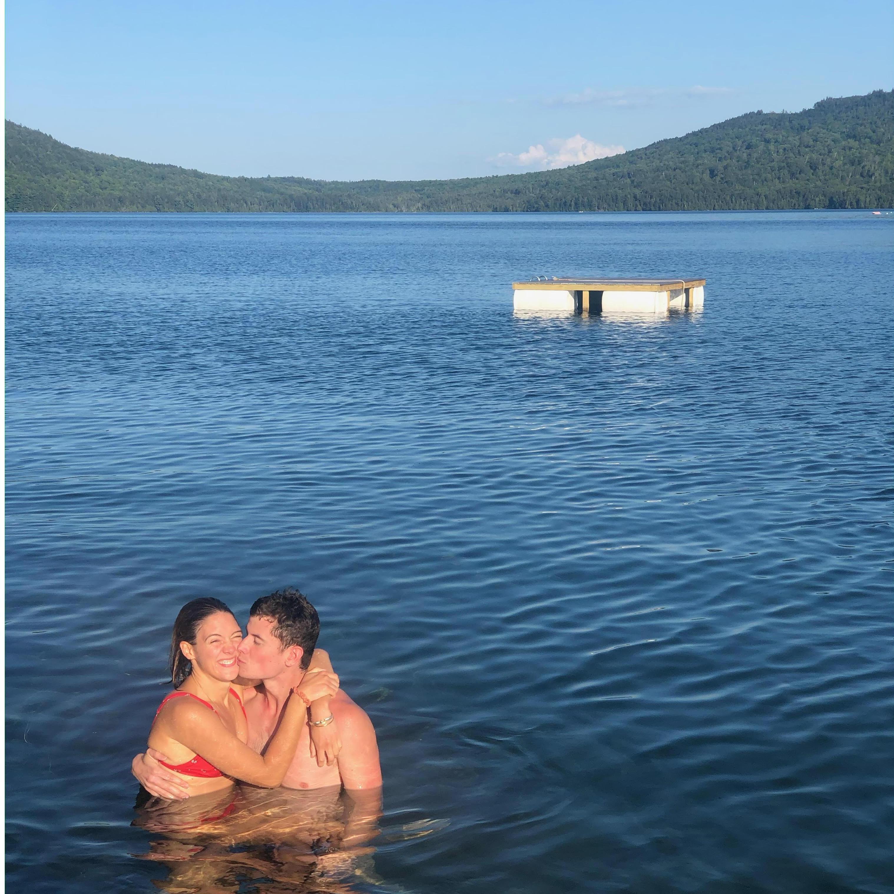Sunset swim in Pleasant Pond after Dan surprised Ali for a 24 hour stay!