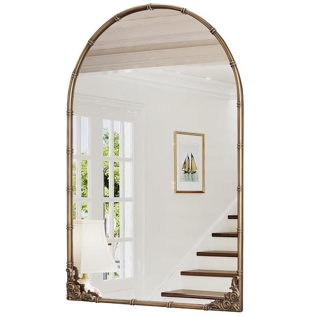 Brauthon Vintage Gold Arch Wall Mirror for Bathroom Vanity, 36" x 24" Antique Gold Metal Framed Arched Mirrors for Bedroom Entryway Living Room Hallway Mantel