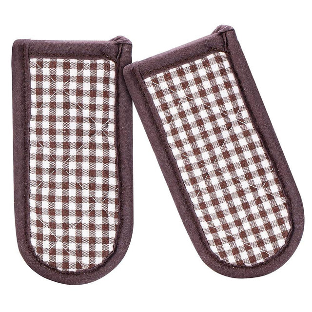 Cast Iron Skillet Handle Covers,Pot Handle Covers Heat Resistant,Pot Holders for Kitchen Heat Resistant,Machine Washable Handle Mitts 2 PCS (Plaid-Brown)