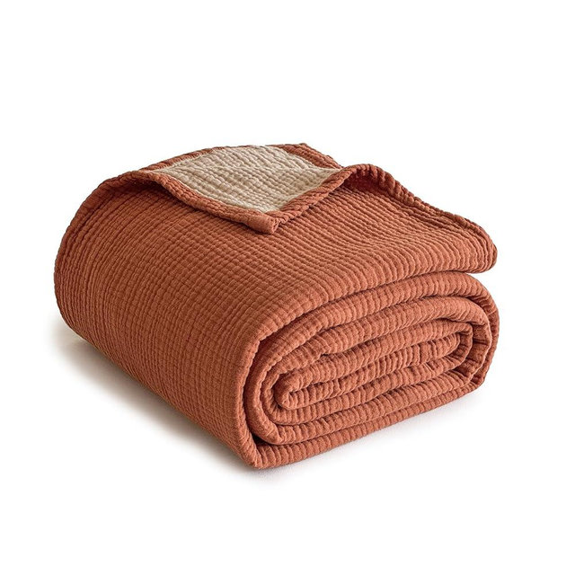 Simple&Opulence 100% Cotton Muslin Blanket Twin Size, Lightweight Breathable 4 Layering Gauze Blanket for Bed Couch Camping, Soft Bedspread Coverlet All-Season Use (Rust Orange, 68"x86")