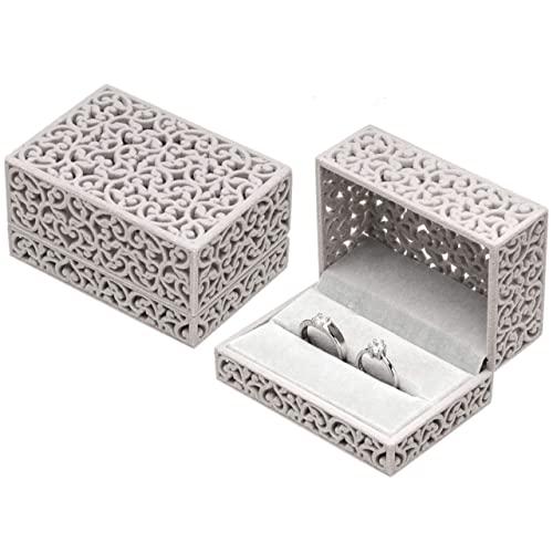 Hollow Velvet Ring Box Velvet Jewelry Box for Rings Couple Double Ring Bearer Box Engagement Gift