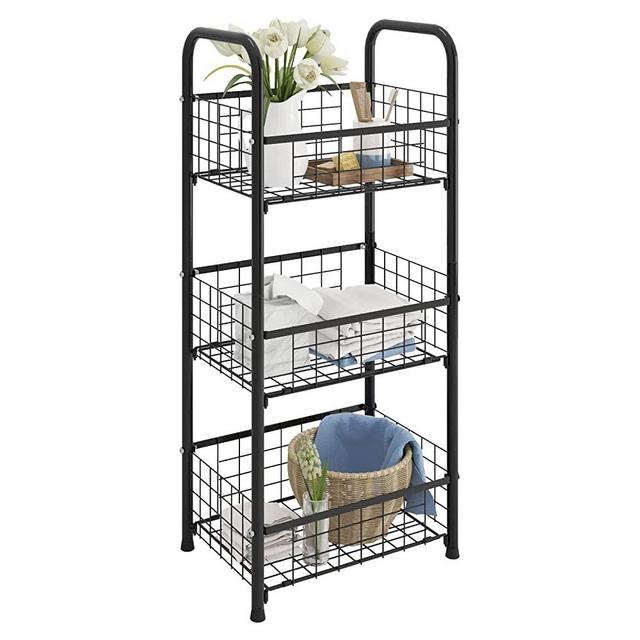 PROXRACER 3-Tier FreeStanding Open Shelf,Bathroom Organizer Shelves Unit  with Adjustable Feet, Metal Steel Storage Tower Organizer Rack Basket Cart
