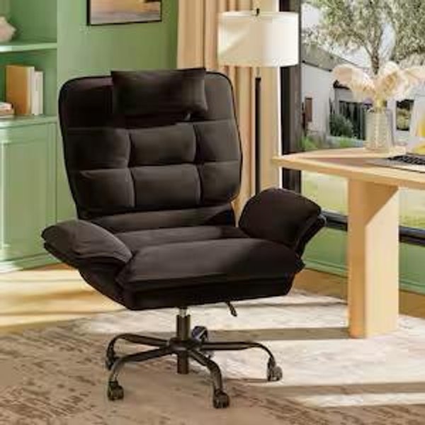 Bestier Velvet Seat High-Back Ergonomic Office Chair in Black with Adjustable Padded Arms, Swivel Chair with Padded Headrest H200294B-BLK