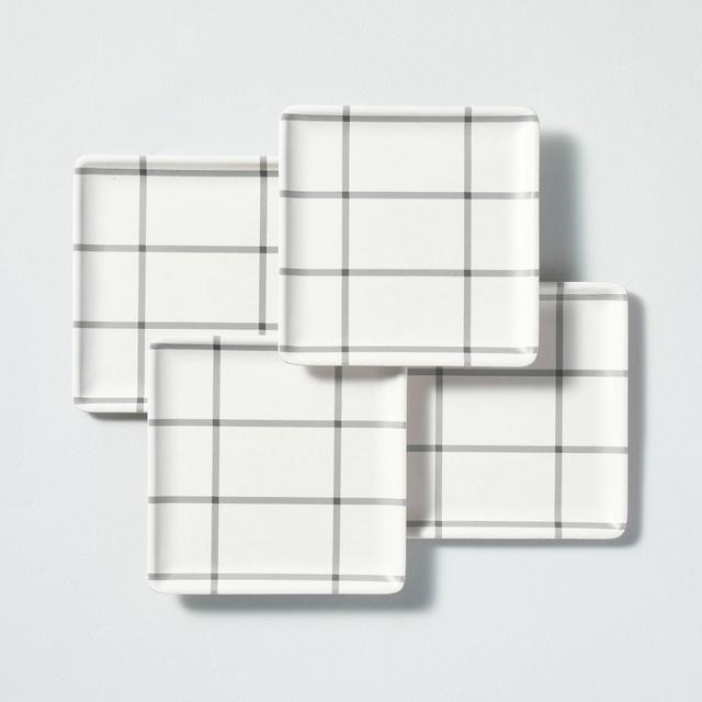 4pk Grid Pattern Bamboo-Melamine Appetizer Plate Set Gray/Cream - Hearth & Hand™ with Magnolia
