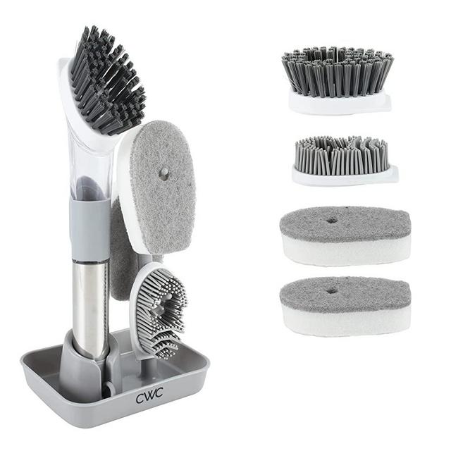 COOK WITH COLOR 5 Pc Kitchen Dish Brush Set, Scrub Brush for Dishes, Scrub Brush with Soap Dispenser, Palm Brush, Bottle Brush