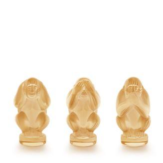 Lalique Three Monkeys Wisdom Box Objects, Gold Luster