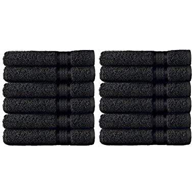 COTTON CRAFT - 12 Pack - Ultra Soft Extra Large Wash Cloths 12x12 Black - 100% Pure Ringspun Cotton - Luxurious Rayon Trim - Ideal for Daily Use - Each Towel Weighs 2 Ounces