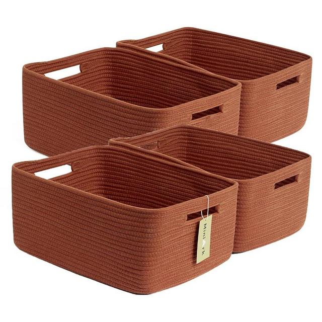 MiniArk Large Storage Baskets for Organizing, Closet Shelf Baskets for Clothes Blanket Towels, Baby Nursery, Toy Bins Box, Woven Rope Baskets, 17 x 13 x 7.5”, 4 Packs Oxide Red