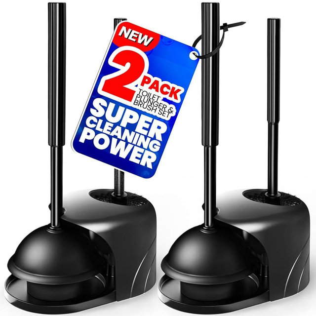 Denvlex 2Pack 2 in 1 Toilet Brush and Plunger Set, Extended Handle Plunger,Toilet Bowl Brush Plunger Set,Bathroom Cleaning Tools,Cleaning Brush,Toilet Brush Plunger Combo,Cleaning Supplies(Black)