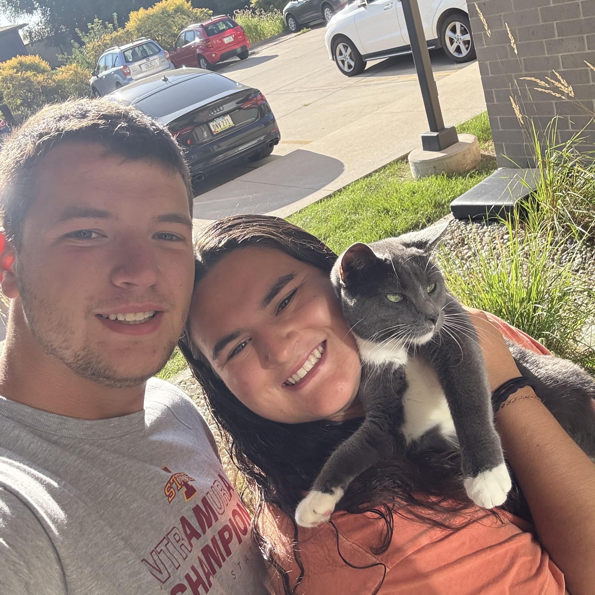 First day of classes senior year with our cat Maxi