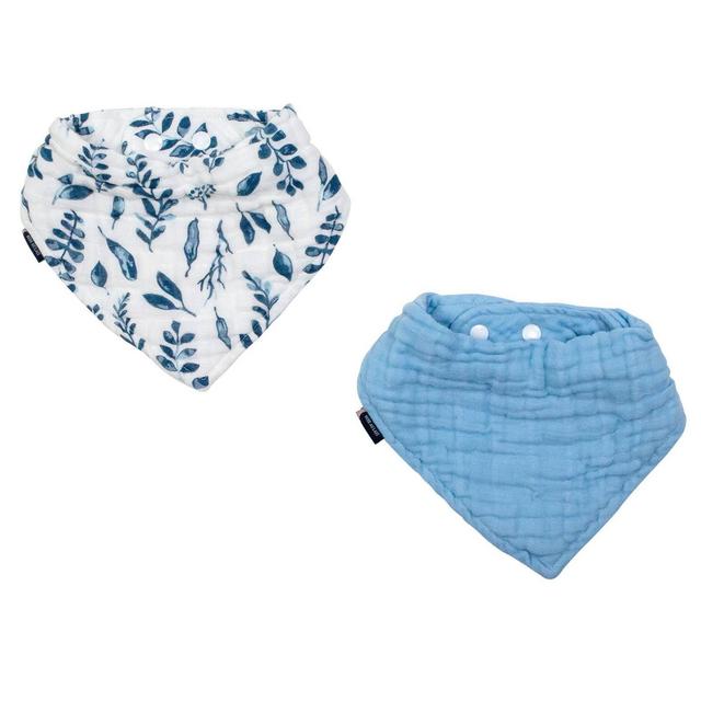 Bebe au Lait 2pk Muslin Bandana Bib Set - Blue Leaves/Cornflower