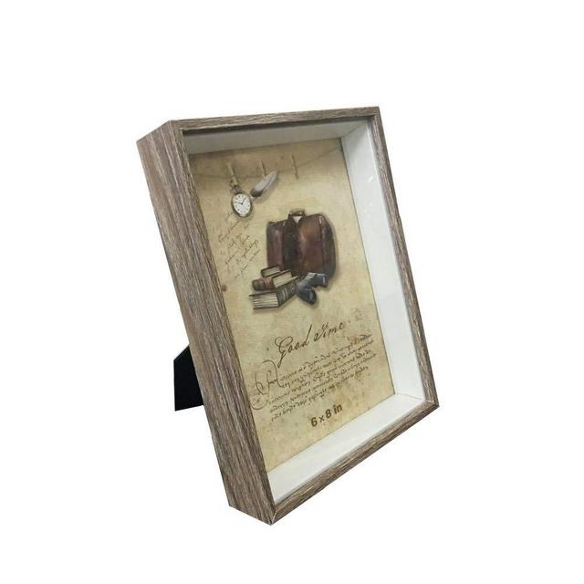 6X8 Shadow Box Display Case Picture Frame With Glass Front - Dried Flower Photo Frame for Specimen, Table Top or Wall Mounting - Baby Birth Memorial Wedding Photos Stand - Gray