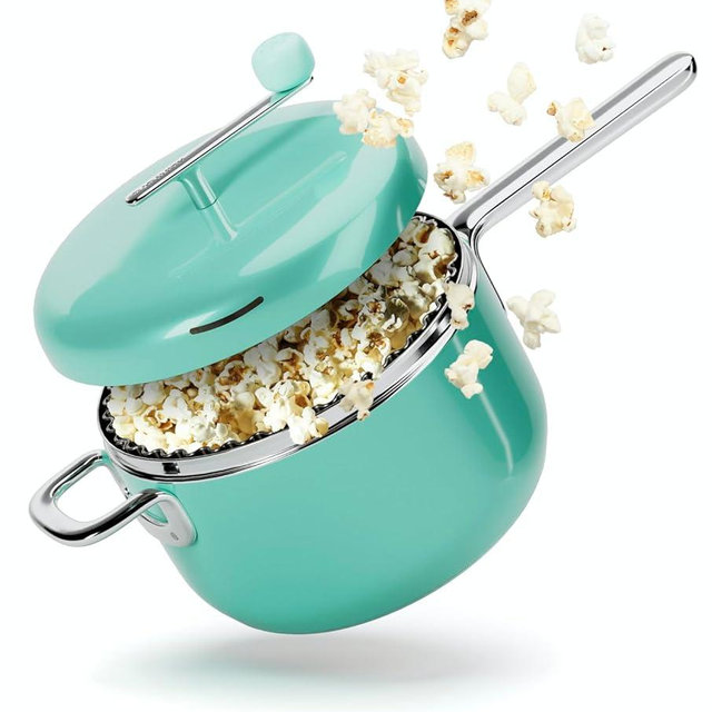 Popsmith Popcorn Popper in Mint - 6 Quart Stovetop Popcorn Machine - Stainless Steel Popcorn Maker Compatible with All Stovetops