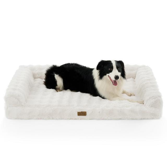 Faux Fur Washable U-Shaped Orthopedic Dog Bed with Anti-Slip Bottom, Ivory - Cozy Kiss