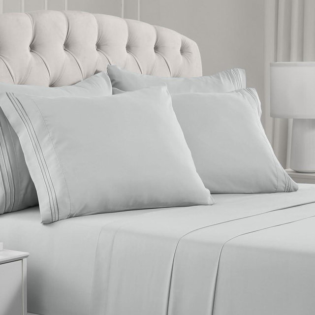 Mellanni King Sheets - 6 Piece Iconic Collection Bedding Sheets & Pillowcases - Hotel Luxury, Ultra Soft, Cooling Bed Sheets - Deep Pocket up to 16 inch - 6 PC (King, Light Gray w/Extra Pillow Cases)