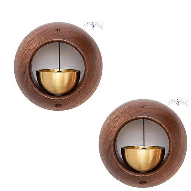 Wooden Magnetic Shopkeepers Bell Magnetic Trigger, Brass Chime On Door Open, No Batteries. Easy Mount for Entrance, Wall, Store, Wardrobe, Fridge. for Home, Retail, Office, Kitchen – Doorbell.