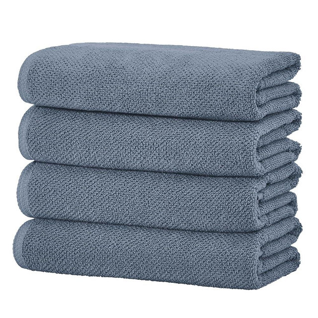 Great Bay Home Blue Bath Towels - 100% Cotton 4 Pack 54x27 Bath Towel Set - Absorbent, Quick-Drying, Durable Towels for Bathroom Decor - Low-Twist, Two-Ply Fibers (Chambrey Blue)