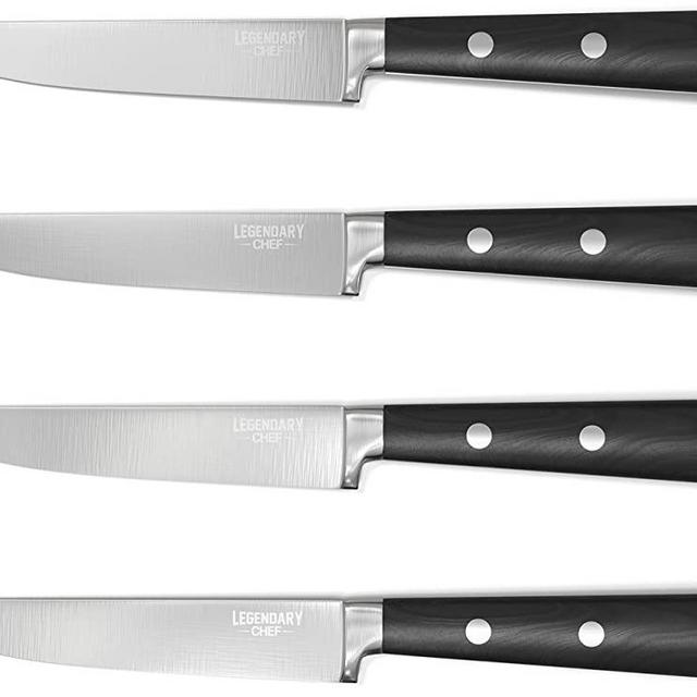 Super Sharp Premium Steak Knife Non Serrated- High Carbon Stainless Steel Steak Knives Set of 4 - Triple Rivet Black Walnut Handles
