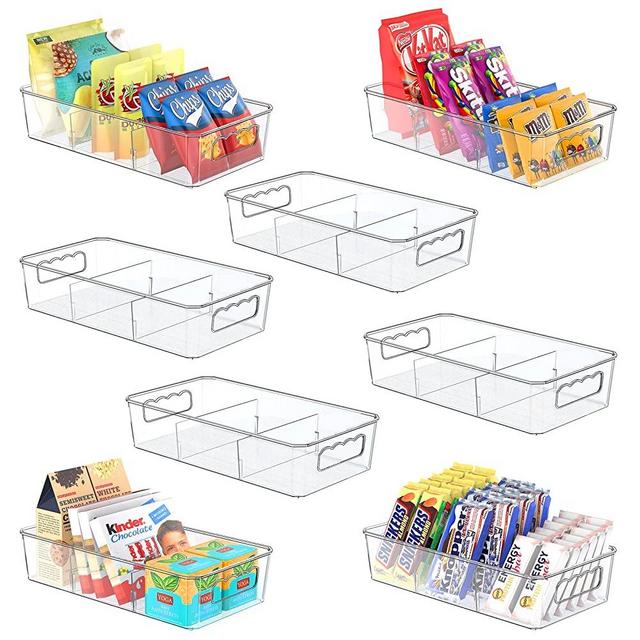 Clear Plastic Food Storage Organizer Bins,8 Pack Pantry Organizations and Storage Bins with Removable Dividers, Stackable Refrigerator Organizer Bins Fridge Organizers Kitchen Cabinet Organizers