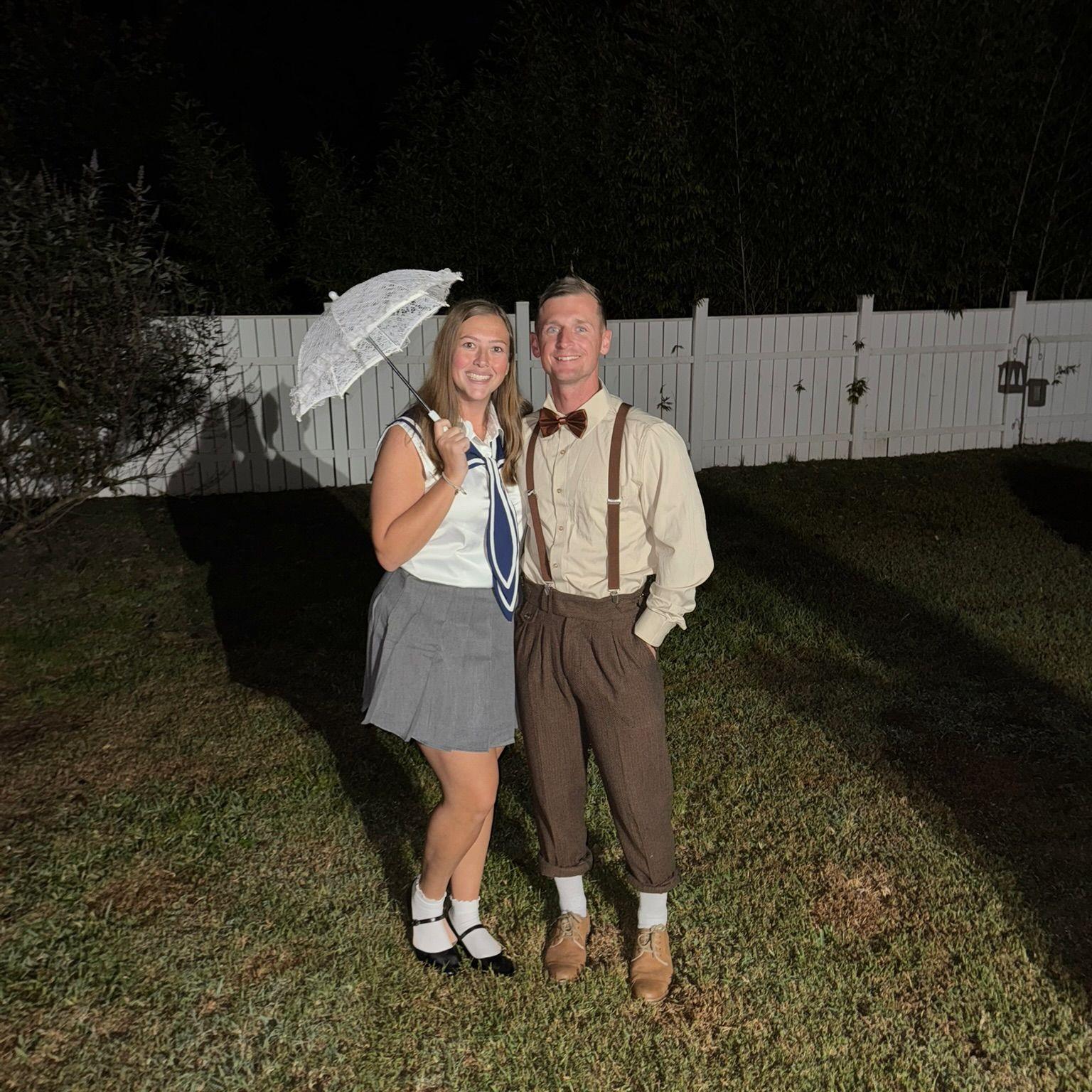 Us dressed up as Alfalfa and Darla for Halloween 2025!