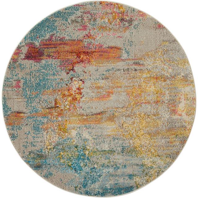 Nourison Celestial 7'10" x 7'10" Machine Woven Round Rug in Sealife
