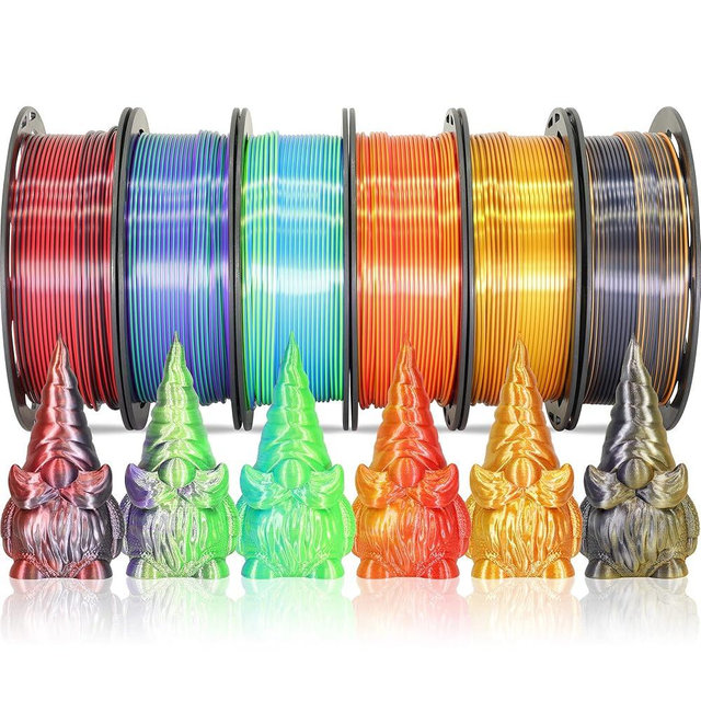 MIKA3D 6 Spools Bicolor Dual Color 1.75mm 3D Printer Filament Bundle, 3D Printing Silk PLA, Silk Black-Purple/Purple-Gold/Black-White/Black-Orange/Red-Blue/Black-Red, 3D Printing PLA 250g X 6 Spools