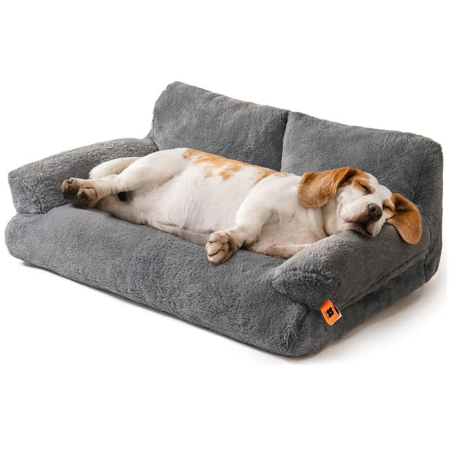 MEWOOFUN Dog Beds for Small Medium Dogs with Removable Washable Cover, Fluffy Dog Sofa with Non-Slip Bottom (Dark Grey, 33.5" L X 25.6" W X 11.5" Th)