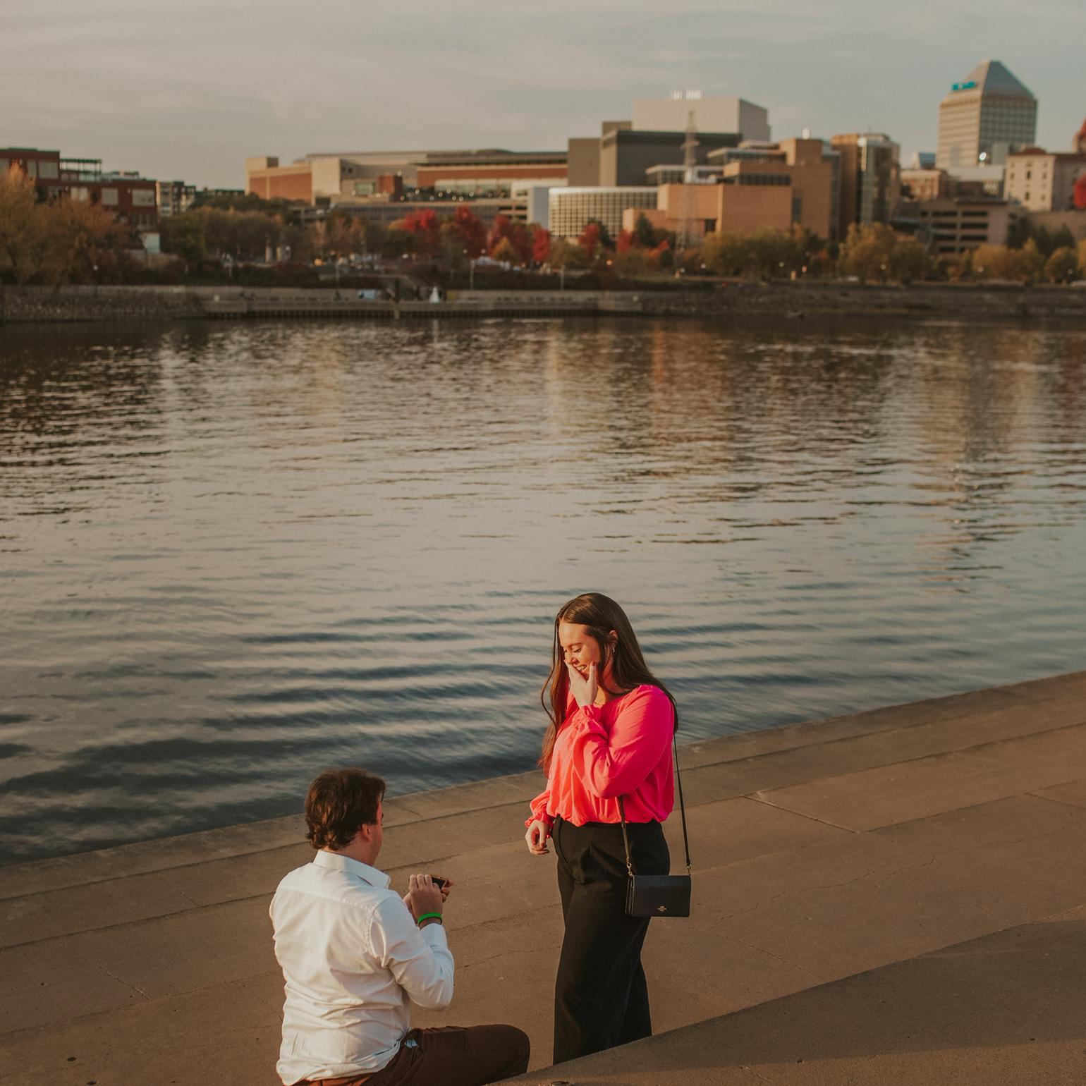 Sam mid proposal at Harriet Island in St. Paul