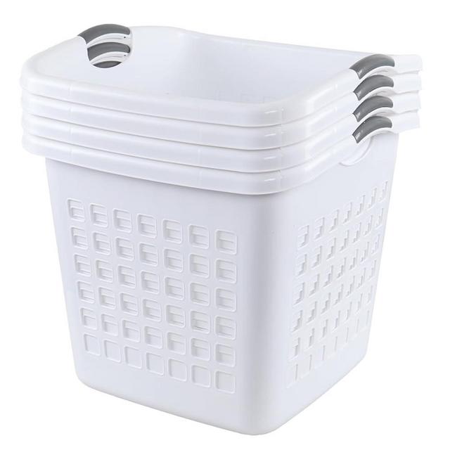 EudokkyNA 4 Packs Large White Laundry Basket, Plastic Clothes Hamper with Handles