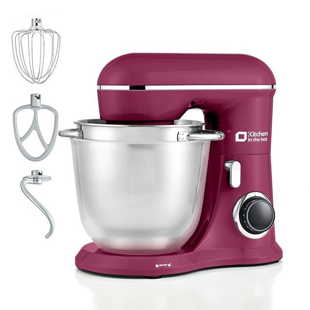 Kitchen in the box Stand Mixer, 4.5QT+5QT Two bowls Electric Food Mixer, 10 Speeds 3-IN-1 Kitchen Mixer for Daily Use with Egg Whisk,Dough Hook,Flat Beater (Purplish Red)