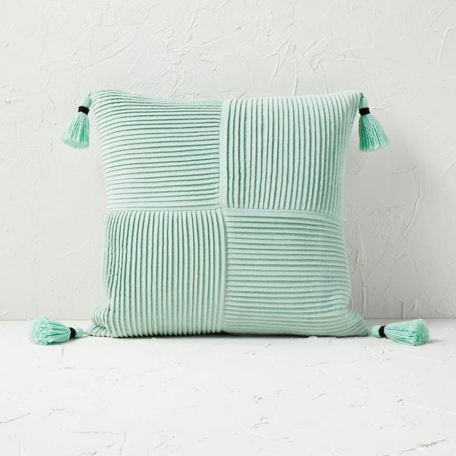 Pleated Velvet Square Throw Pillow Mint Green - Opalhouse™ designed with Jungalow™