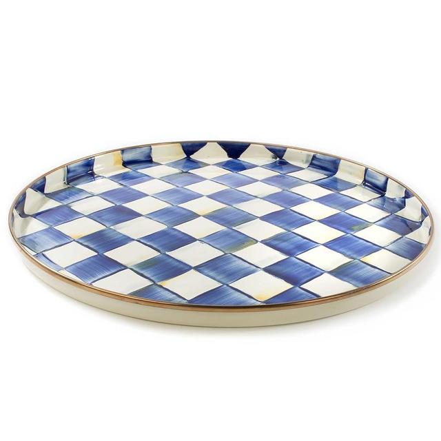 Mackenzie-Childs Royal Check Enamel Round Tray, Unique Circle Platter, Decorative Tray for Food