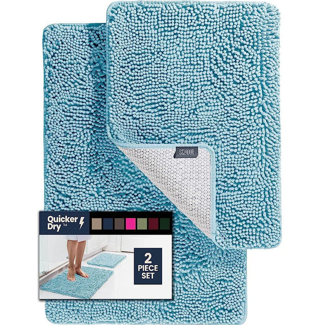 2 Piece Bathroom Rugs Bath Mat Set - Soft Plush Chenille Shower Mats For Bathroom Durable Bath Rug With Rubber Backing, Ultra Absorbent Bath Rugs, Bathtub Mat, Bathroom Rug Mats - 30x20 + 24x17 Inch