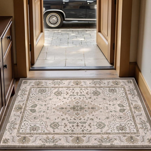 LUMI Indoor Door Mat, Washable Low-Profile Entrance Mats, Non-Slip Outdoor Welcome Floor Mats, Retro Carpet for Home Decor, 18"x30", Neutral Beige