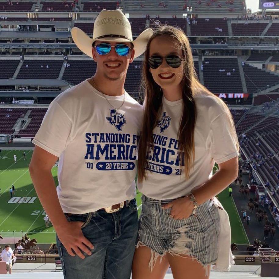 September 2021 - Brandt came to Texas for the first TAMU game! We walked down the wrong road on the way home after the game, and ended up walking almost four miles in our boots! One word - blisters.