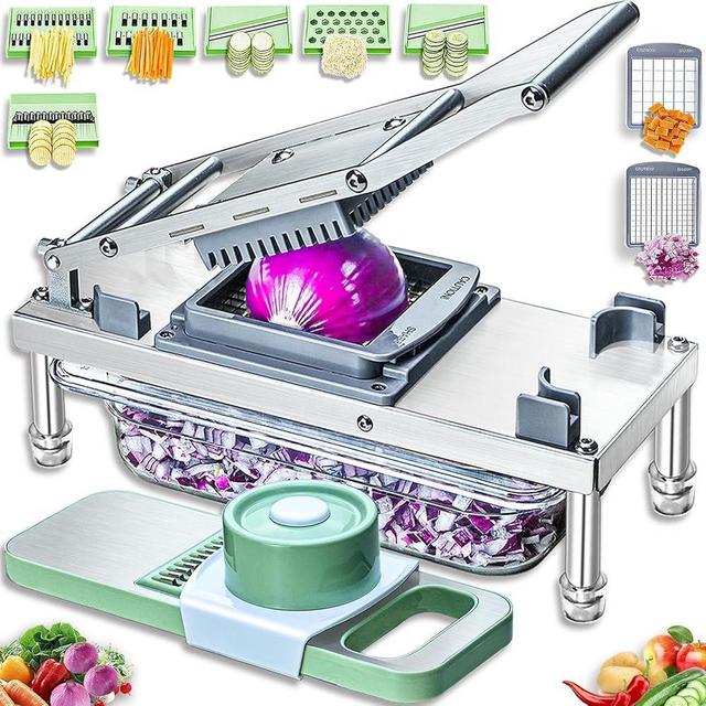 Vegetable Chopper, Mandoline Slicer, Veggie Chopper With 8 Blades, Onion Dicer Chopper with Container, Food Chopper Vegetable Cutter, Grater, Stainless steel construction
