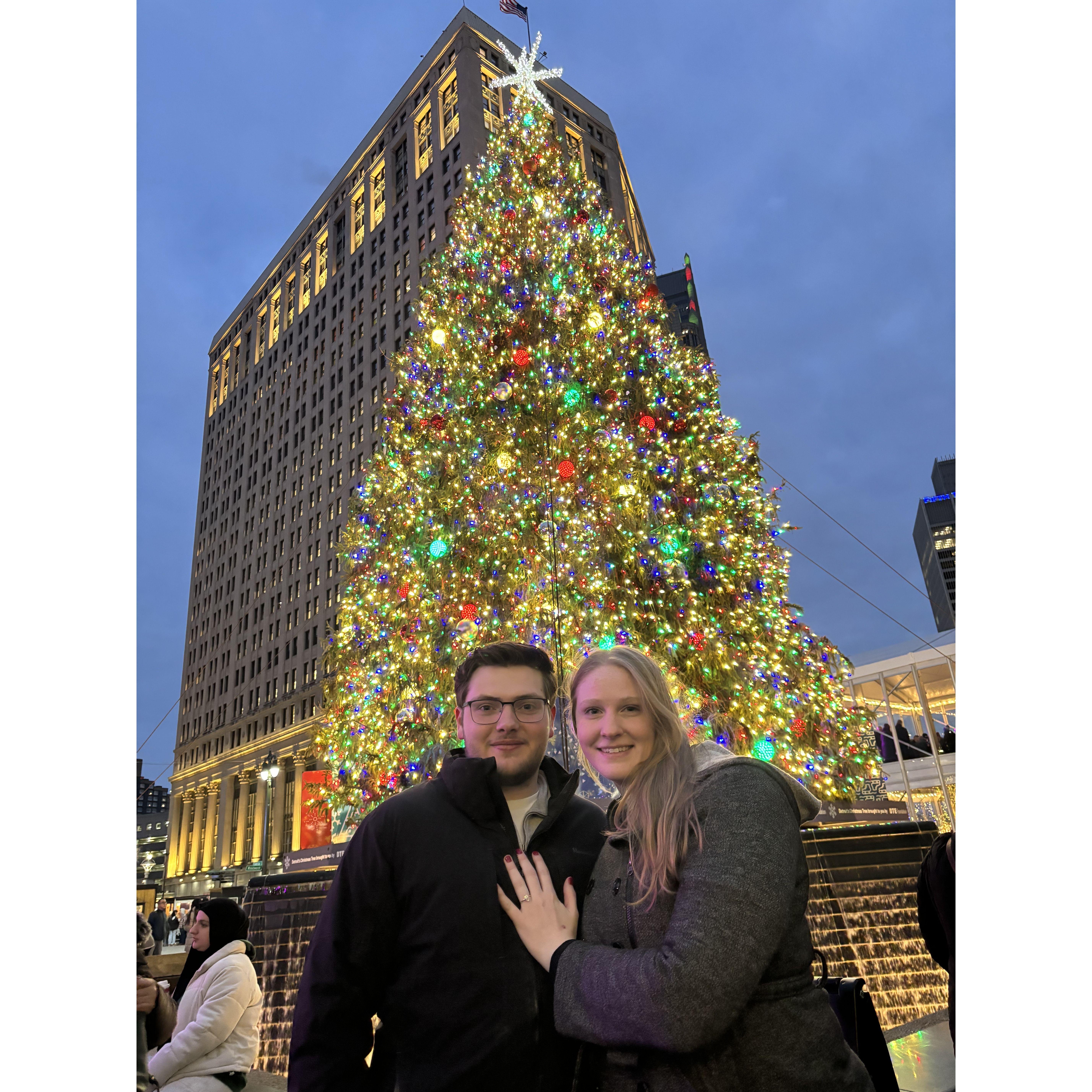 Celebrating the night we got engaged in Downtown Detroit