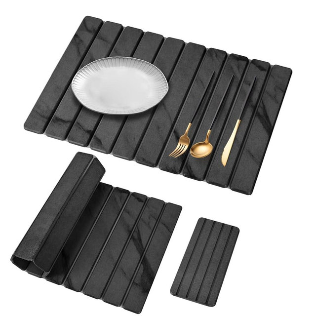 2 PCS Stone Dish Drying Mat for Kitchen Counter, 24"×16" Dark Gray, Fast Drying Collapsible Dish Drying Mat, Eco-Friendly Absorbent Diatomaceous Earth Mats for Match Countertop ( 24"×16" & 8"x4")