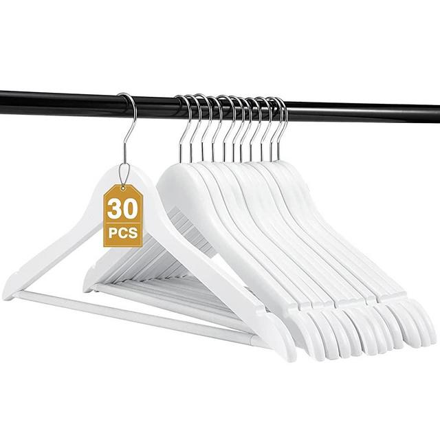 HOUSE DAY Wooden Suit Hanger Wooden Clothes Hanger Smooth Finish Solid Wooden Coat Hanger High-Grade Wooden Hangers for Clothes Suit, Dress, Camisole, Jacket, Pants 30 Pack White