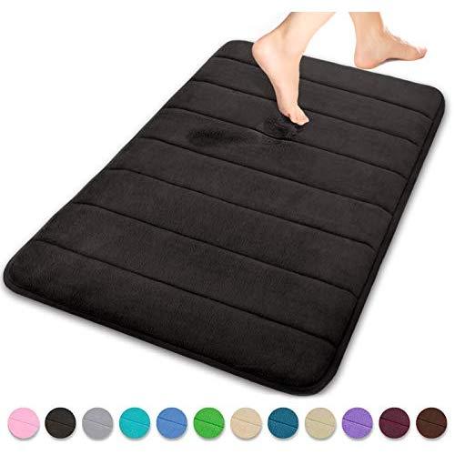 Yimobra Memory Foam Bath Mat Large Size 31.5 by 19.8 Inches, Soft and Comfortable, Super Water Absorption, Non-Slip, Thick, Machine Wash, Easier to Dry Bathroom Floor Rug, Black