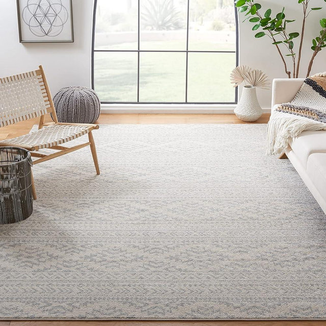 SAFAVIEH Tulum Collection Area Rug - 10' Square, Ivory & Light Grey, Moroccan Boho Tribal Design, Non-Shedding & Easy Care, Ideal for High Traffic Areas in Living Room, Bedroom (TUL272G)