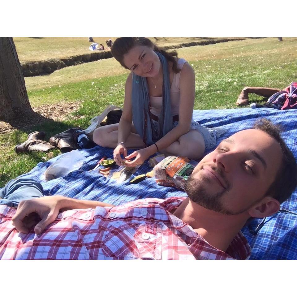 This was a month in to dating. An especially warm day in March we picnicked at the local park. Fun fact the house we bought is six blocks from this park and we go here all the time now.