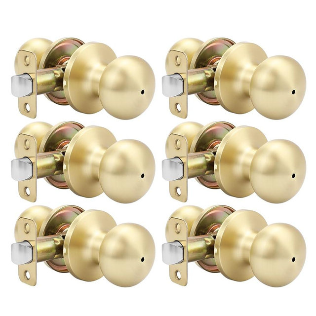 goldenwarm Gold Interior Door Knobs, Bedroom Door Knob, Door Knobs Interior Bulk, Brushed Gold Privacy Door Knob for Bedroom or Bathroom(6 Pack)