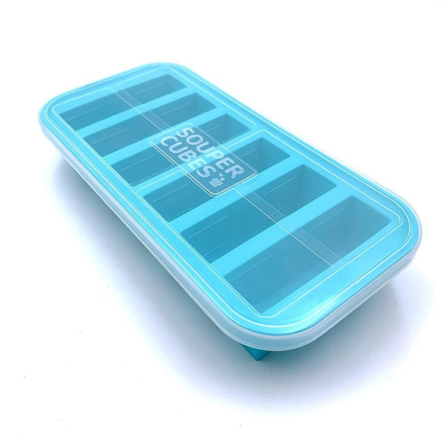 Souper Cubes 1/2 Cup Freezing Tray with lid, makes 6 perfect 1/2 cup portions, freeze pesto, salsa, or sauce