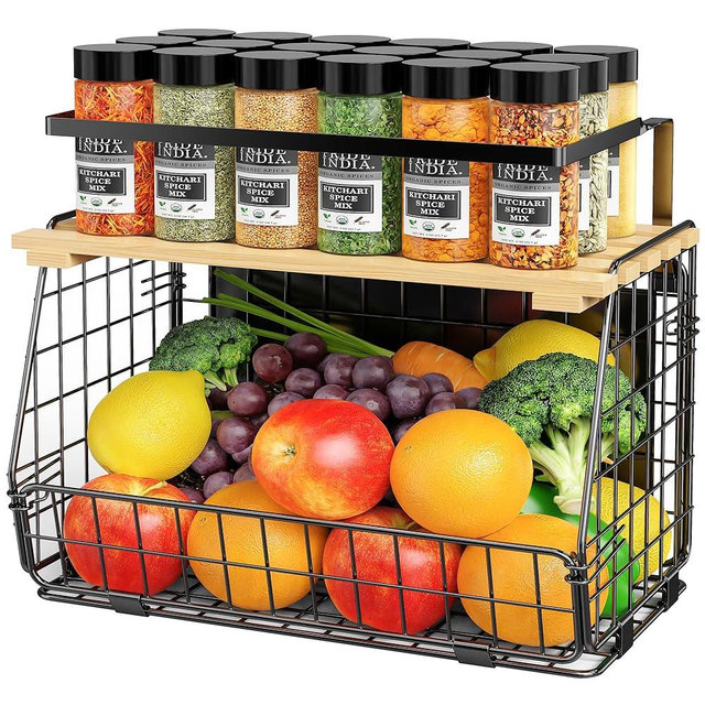 GGIU Magnetic Shelf for Fridge: Fruit Potato and Onion Storage Bin - Magnetic Spice Rack for Refrigerator & Kitchen Counter - Pantry Organizers and Storage