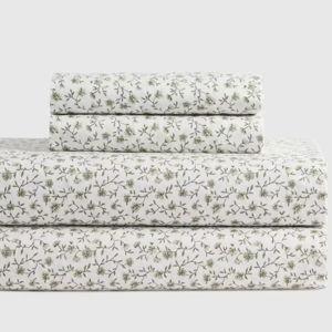 Organic Crisp Percale Sheet Set in Green Florette Pattern