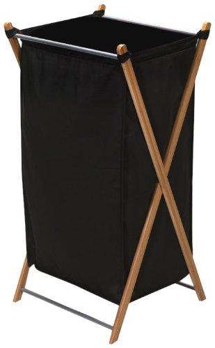 Household Essentials 6540-1 Collapsible Bamboo X-Frame Laundry Hamper | Bamboo Frame with Black Canvas Bag